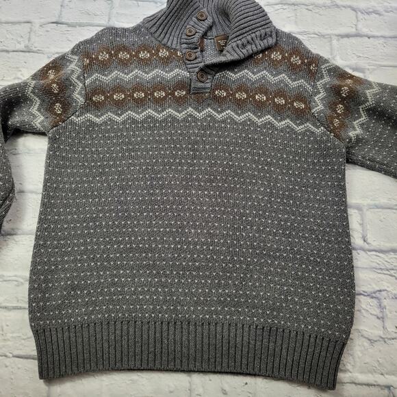 Gray Timberland Convertible Button Mock Turtleneck Fair Isle Sweater size Large - Picture 3 of 16